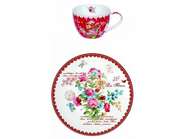 Чайный набор R2S "Цветы" на 6 персон красный Les Fleurs