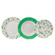 Набор тарелок Leander Мэри-Энн Зеленые цветы на 6 персон 18 шт