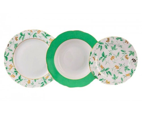 Набор тарелок Leander Мэри-Энн Зеленые цветы на 6 персон 18 шт