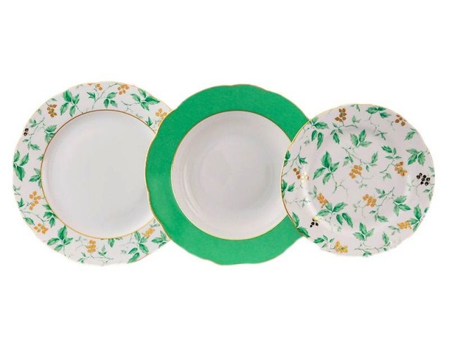 Набор тарелок Leander Мэри-Энн Зеленые цветы на 12 персон 36 предметов