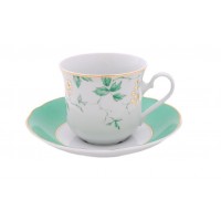 Набор чашек высоких с блюдцами Leander Мэри-Энн Зеленые цветы 0,2 л