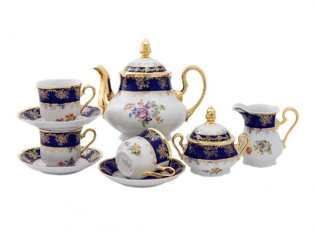 Сервиз чайный Leander Мэри-Энн Кобальт 0086 Букет цветов на 12 персон 27 предметов