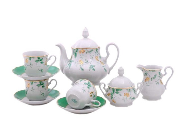 Сервиз чайный Leander Мэри-Энн Зеленые цветы на 12 персон 27 предметов
