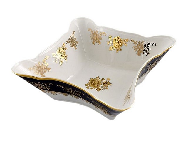 Салатник квадратный 14 см Leander Мэри-Энн 0431 Золотая роза кобальтовый борт