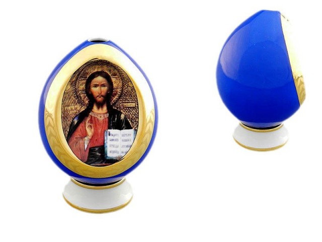 Яйцо на подставке пасхальное Leander Спаситель синее 20125012-295A