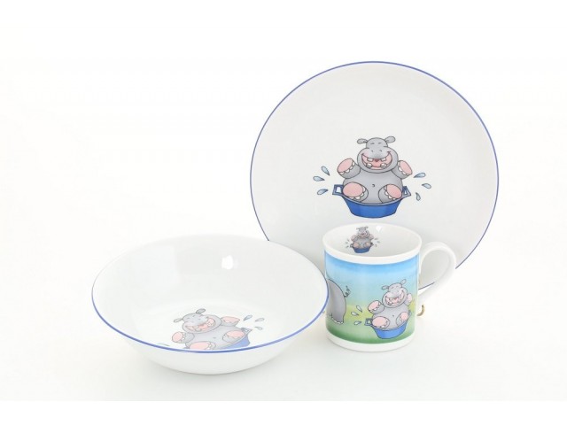 Детский набор посуды Leander Бегемот 3 предмета с кружкой 0,2 л