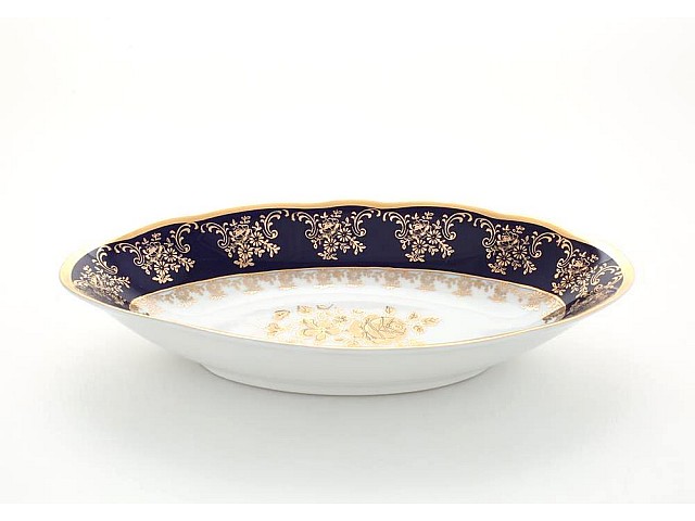 Блюдо овальное Leander Мэри-Энн 0431 Золотая роза кобальтовый борт 23см