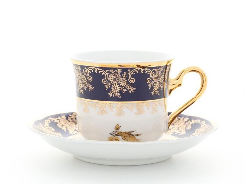 Набор чашек высоких с блюдцами Leander Мэри-Энн 0431 Золотая роза кобальтовый борт 0,2 л Набор чашек высоких с блюдцами Leander Мэри-Энн 0431 Золотая роза кобальтовый борт 0,2 л