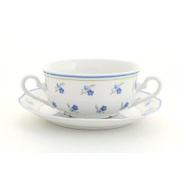 Набор чашек для супа с блюдцами Leander Мэри-Энн Синие цветы 6 персон 0,35 л