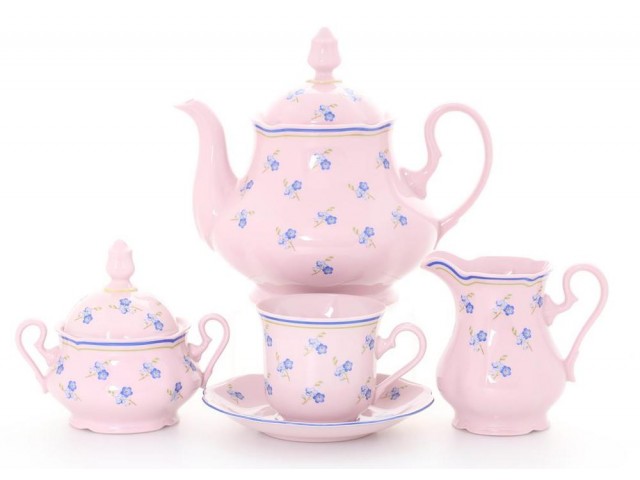 Сервиз чайный Leander Мэри-Энн Синие цветы розовый на 6 персон 15 предметов