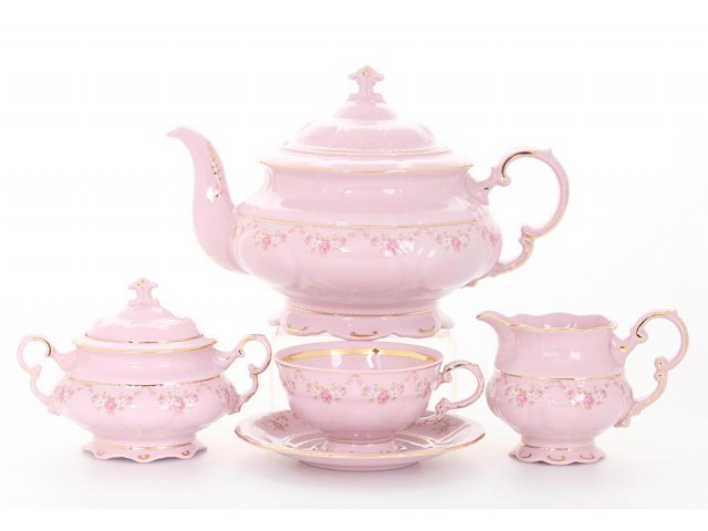 Сервиз чайный Leander Соната Мелкие цветы розовый на 6 персон 15 предметов