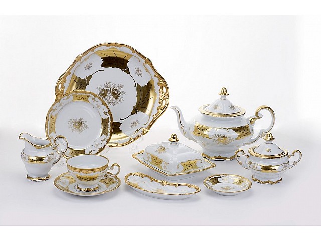 Сервиз чайный Кленовый лист белый Weimar Porzellan на 12 персон 54 предмета