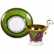 Чашка высокая с блюдцем Улрика, Лики святых, зеленая Leander 0,2 л