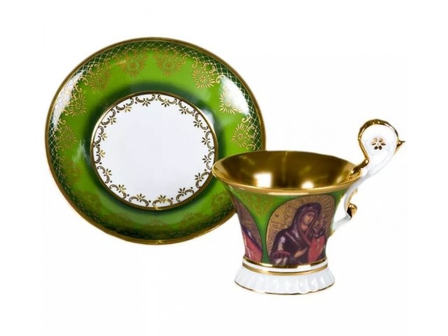 Чашка высокая с блюдцем Улрика, Лики святых, зеленая Leander 0,2 л