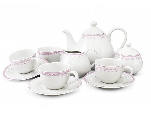 Чайный сервиз Розовый рисунок HyggeLine Leander на 4 персоны 11 предметов