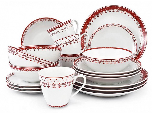 Обеденный набор Красный рисунок HyggeLine Leander на 4 персоны 20 предметов