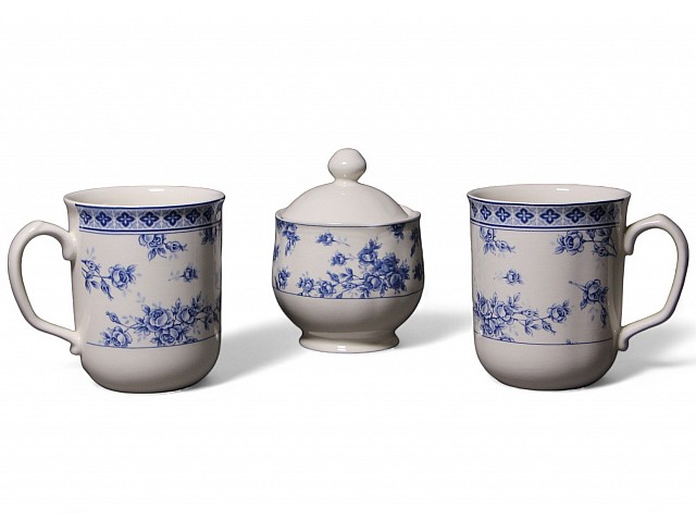 Набор из двух кружек с сахарницей 3 предмета Rose Cluster Blue Claytan