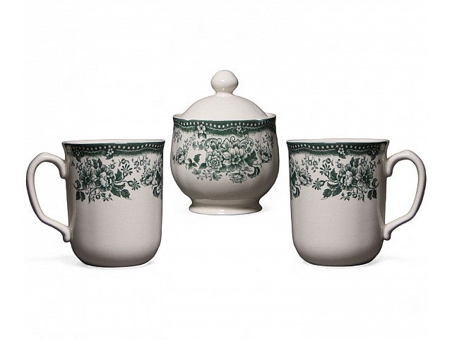 Набор из двух кружек 340 мл с сахарницей 3 предмета DIANA Rose Jade Green Claytan