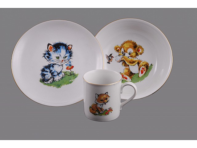 Детский набор посуды Leander Зверята 3 предмета с кружкой 0,2 л