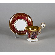 Чашка высокая с блюдцем Улрика, Лики святых, красная Leander 0,20л