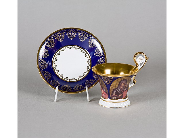 Чашка высокая с блюдцем Улрика, Лики святых, синяя Leander 0,20л