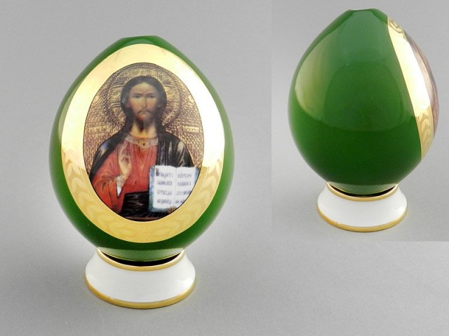 Яйцо на подставке пасхальное Leander Спаситель зеленое 20125012-295B