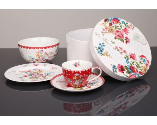 Подарочный набор посуды R2S Цветы красный 4 предмета