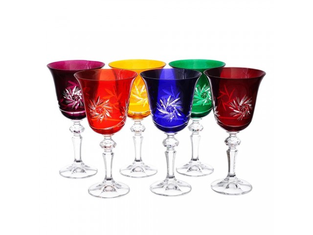 Набор бокалов для вина 220 мл Цветной хрусталь Bohemia 6 шт