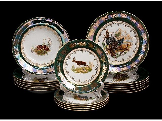 Набор тарелок для сервировки стола Bavaria Охота зеленая 18шт