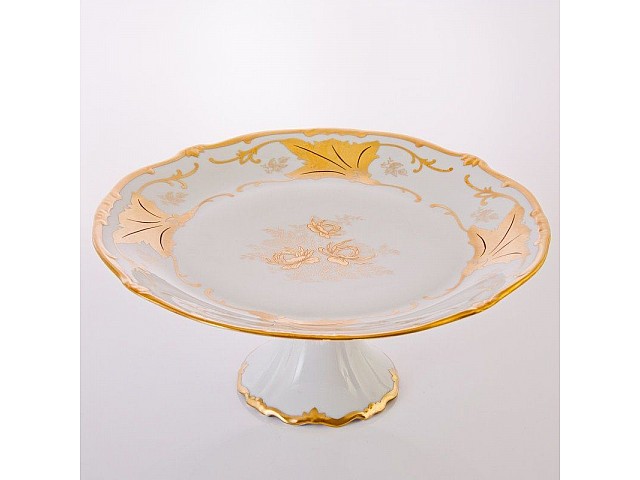 Блюдо 33см на ножке Weimar Porzellan Кленовый лист белый