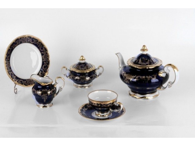 Сервиз чайный Ювел синий Weimar Porzellan на 6 персон 21 предмет