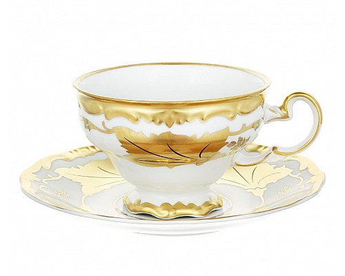 Набор чайных пар  210 мл  6 штук Weimar Porzellan Кленовый лист белый