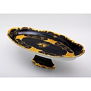 Блюдо овальное на ножке 50см Weimar Porzellan Кленовый лист синий