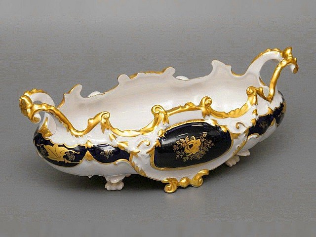 Ладья подарочная 40см Weimar Porzellan Кленовый лист синий