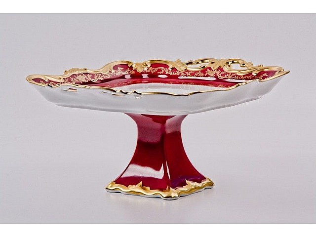 Блюдо квадратное на ножке Weimar Porzellan Ювел красный 30см