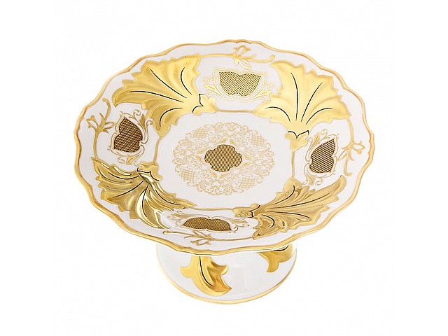 Ваза для фруктов Ютта 25 см на ножкеWeimar Porzellan Симфония Золотая