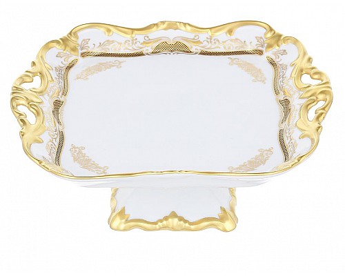 Блюдо квадратное на ножке Weimar Porzellan Симфония Золотая 21см