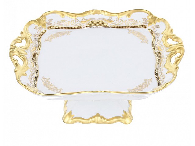 Блюдо квадратное на ножке Weimar Porzellan Симфония Золотая 21см