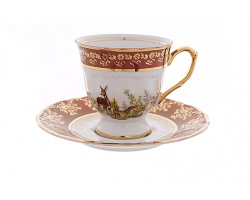 Набор кофейных пар на 6 персон Repast Охота красная M-D Мария-тереза 120 мл