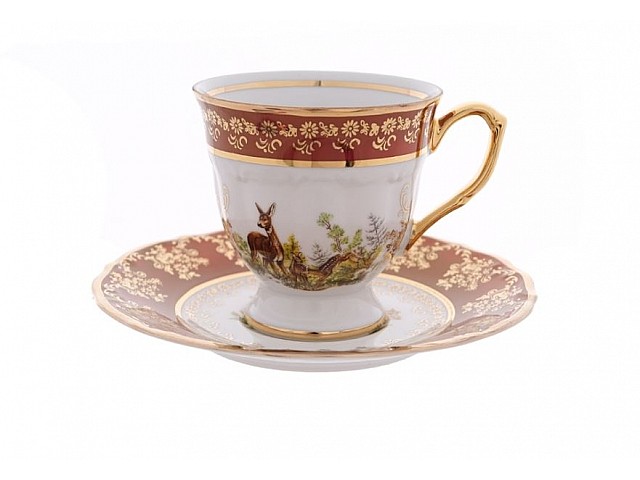 Набор кофейных пар на 6 персон Repast Охота красная M-D Мария-тереза 120 мл