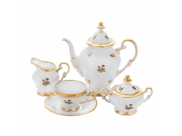 Сервиз кофейный Роза золотая Weimar Porzellan на 12 персон 27 предметов