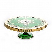 Тортница на ножке 30см Union Glass Лепка зеленая