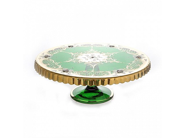 Тортница на ножке 30см Union Glass Лепка зеленая