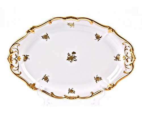 Блюдо овальное 32см Weimar Porzellan Роза золотая