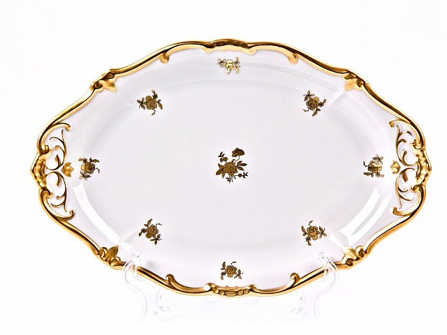 Блюдо овальное 24см Weimar Porzellan Роза золотая