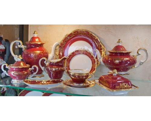 Сервиз чайный Ювел красный Weimar Porzellan на 12 персон 55 предметов