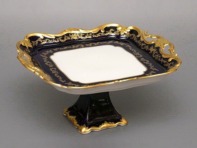 Блюдо квадратное 30см на ножке Weimar Porzellan Ювел синий