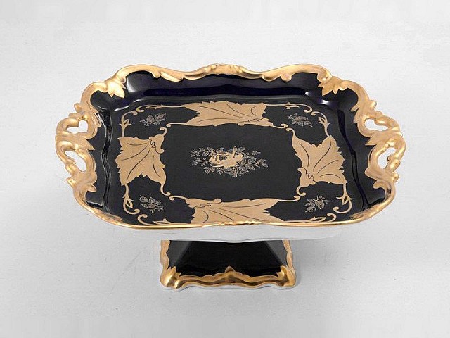 Блюдо квадратное на ножке 21см Weimar Porzellan Кленовый лист синий