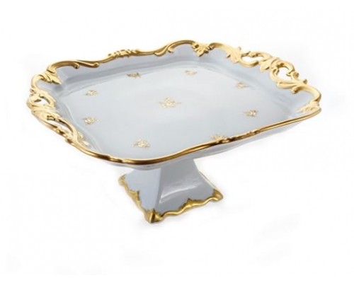 Блюдо квадратное на ножке Weimar Porzellan Роза золотая 30см