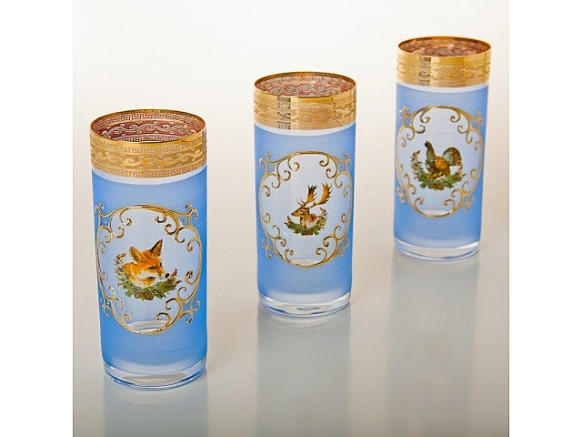 Набор стаканов Bohemia 6 штук 300 мл Охота синяя